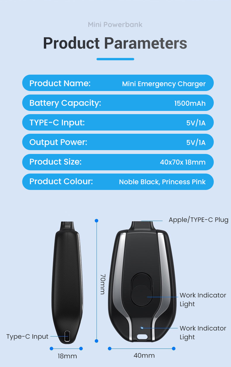 🔋Mini Keychain Power Bank - Your Portable Charging Solution